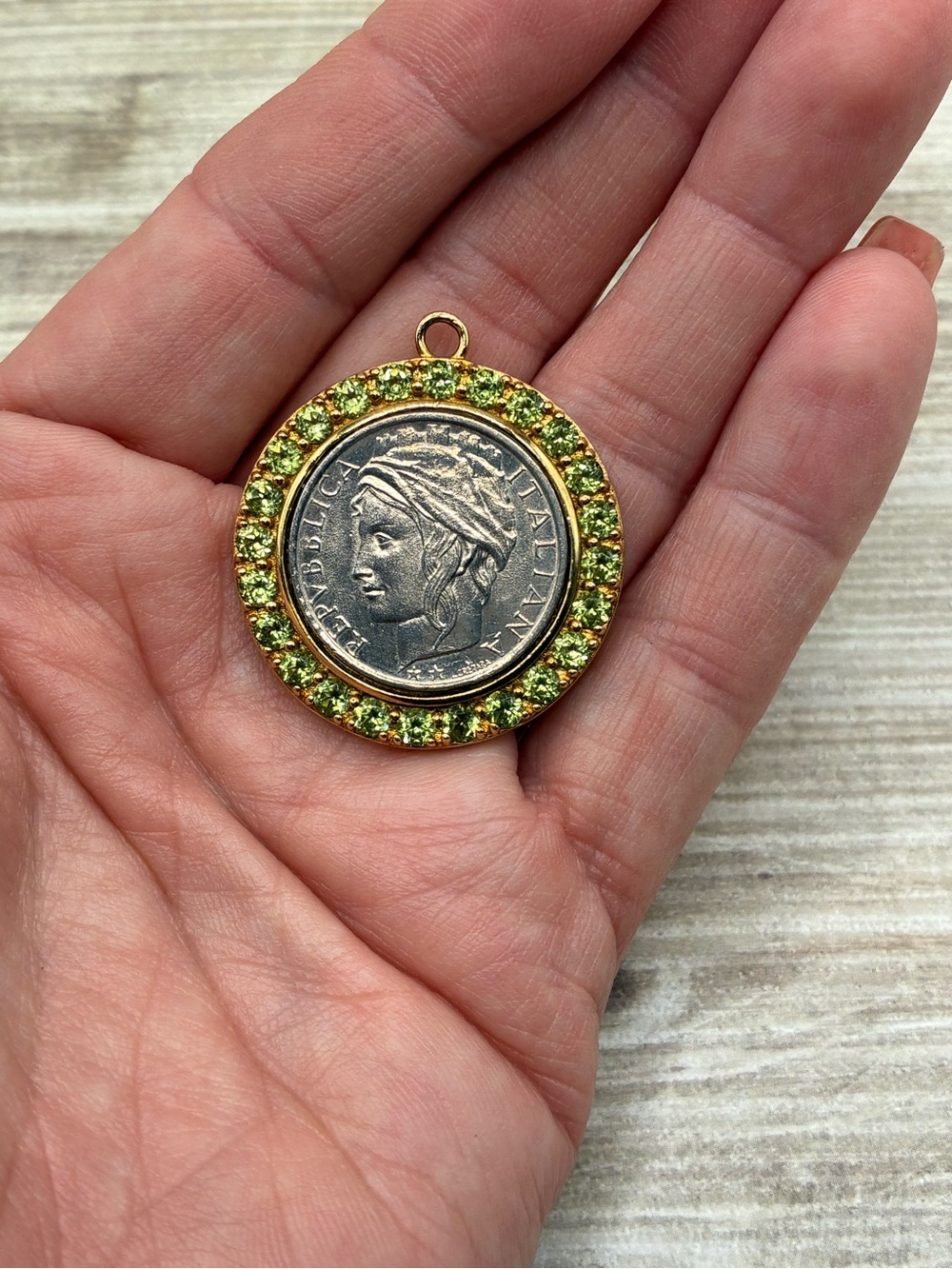 Silver Lire Pendant/Charm with .925 Silver/ Peridot Crystals